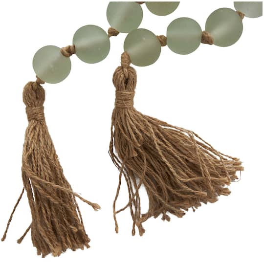 45" Handmade Round Frosted Glass Bead Garland with Tassels & Knotted Jute